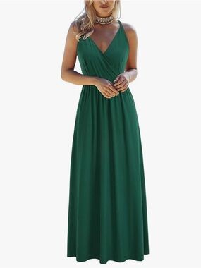 Green V-Neck Maxi Dress